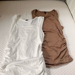 SHEIN White and Brown Tank Tops